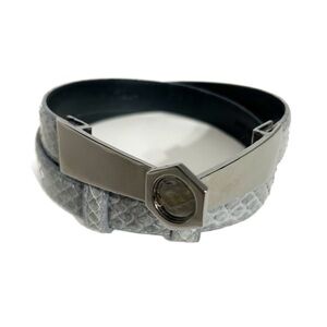 Vintage Carlisle Gray Snake Emboss Leather Belt Silver Brushed Hexagonal Buckle